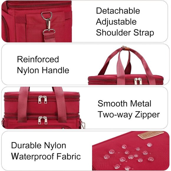 Double Deck Insulated Lunch Box for Men & Women, Leakproof Tote Cooler (Red) - Picture 7 of 7